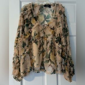 OPT Fall Floral Sheer Ruffle Top